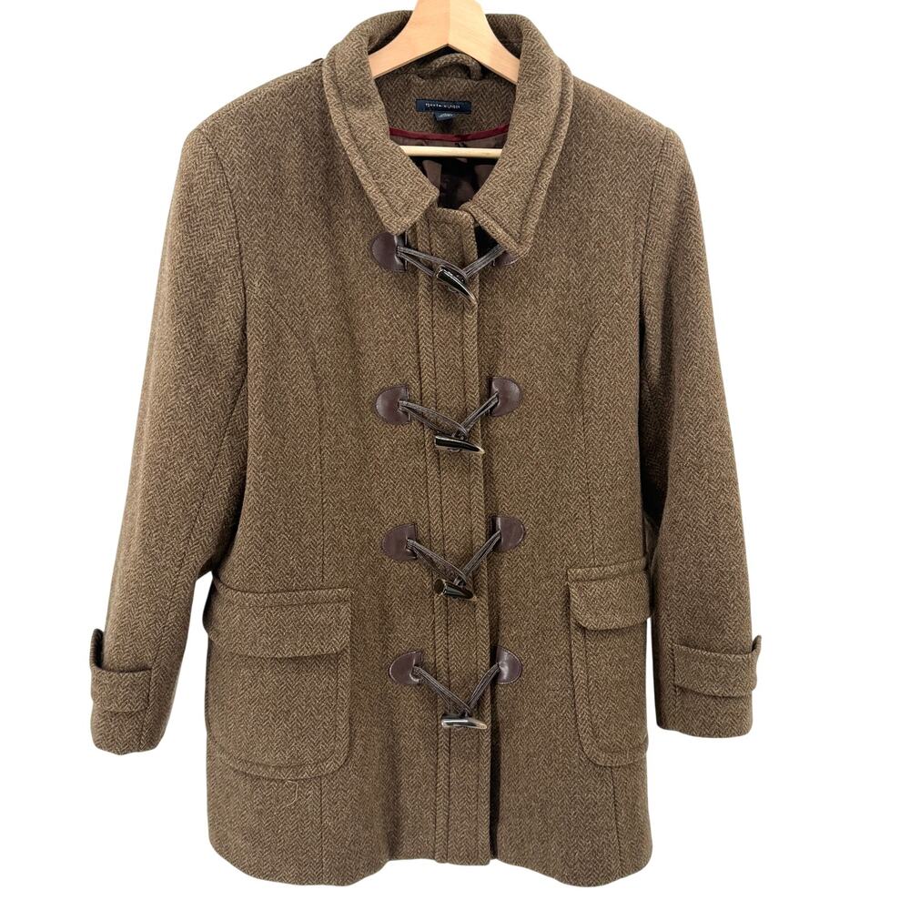 Tommy Hilfiger Brown 100% Wool Toggle Duffle Coat